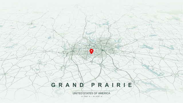 Modern minimalist vector map of Grand Prairie, Texas, USA. High-quality scalable illustration of Grand Prairie city grid, Lone Star Park, EpicCentral, Interstate 30, I-20 for posters design.