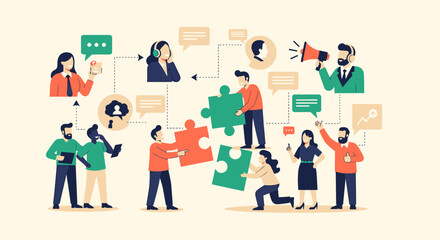 Fototapeta premium Modern flat vector illustration of professional business people working together.