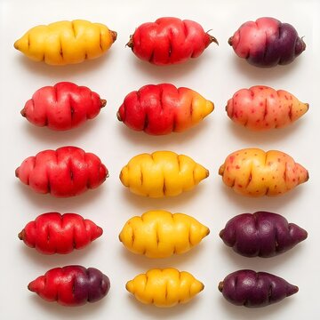 Andean Oka Tubers Collection Arranged in Pattern Isolated on White Background Colorful Oxalis Tuberosa Root Vegetables