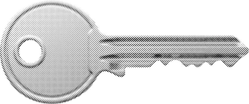 Halftone Door Key Metal Vector Illustration on White Background