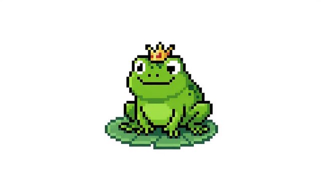 Cute Pixel Art Frog Sitting on Lily Pad in Water