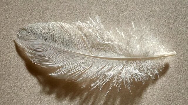 Delicate white feather resting on textured background