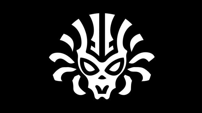 Intricate Tribal Skull Icon on Black Background. Stylized Fantasy Mask Symbol, Vector Graphic Design Element, Dark Art