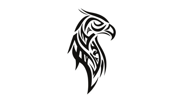 Powerful black tribal style eagle or hawk head illustration, a striking graphic design element symbolizing strength and freedom.