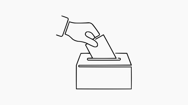 Ballot Drop: A minimalist illustration depicts a hand dropping a ballot into a box, symbolizing the act of voting and civic participation.