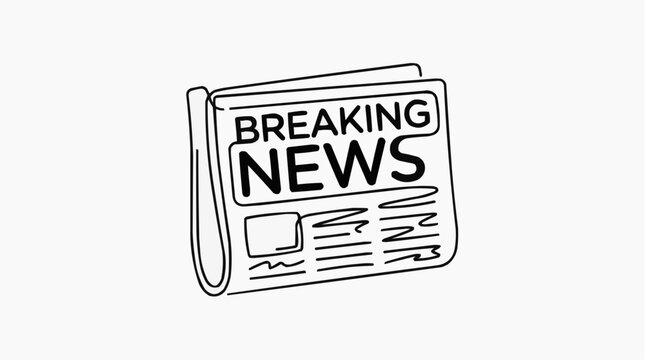 Newspaper with Breaking News Headline: A simple, stylized illustration of a newspaper with bold BREAKING NEWS text across its masthead, symbolizing important updates and current events.