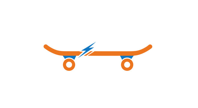 Orange skateboard with blue flames design.
