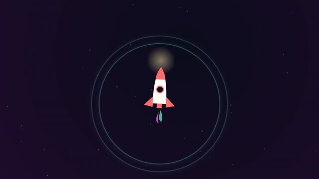 Motion of Rocket Launch in Space with Bright Exhaust Trail.