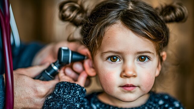 Little girl having her ear checked by a doctor with an otoscope during a medical examination