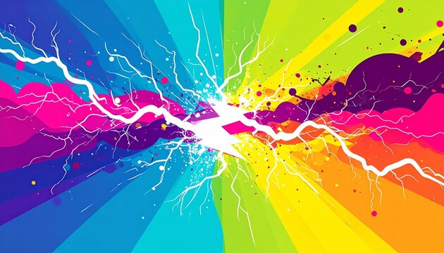 LIGHTNING HITTING LIGHTNING ROD. Intense Close up Showcases the Dramatic Clash of a Lightning Bolt With Vibrant Colors Exploding in the Sky