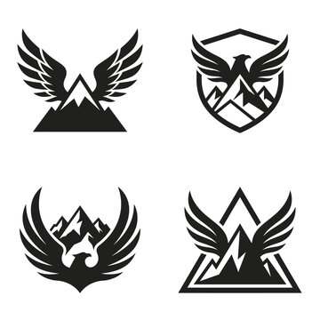 Black silhouettes of winged mountain logos.