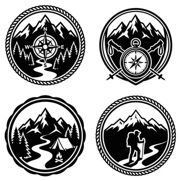 Black and white compass icons set.