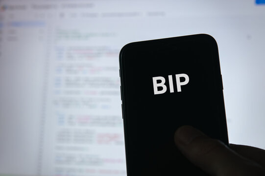 Secure technology and BIP on smartphone. Cyber security, protection and digital trust.