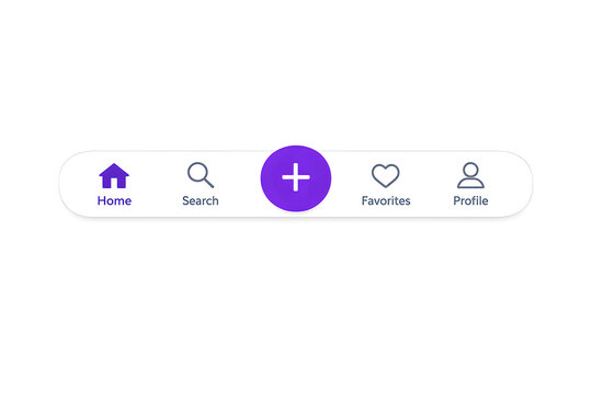 Mobile App Bottom Navigation Tab Bar with 5 Icons Isolated on Transparent Background PNG &mdash; iOS Android UI Kit Element Clipart for App Mockup and UX Presentation
