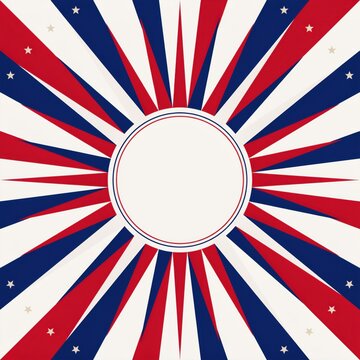 Circus tent backdrop features vibrant red and blue radiating stripes with small stars surrounding a central circle frame.