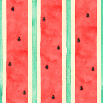 Watermelon Seed Watercolor Stripe Seamless Pattern