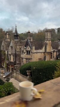coffee house in the morning The Manor House, a 14th-century luxury hotel located in the picturesque village of Castle Combe in the Cotswolds.