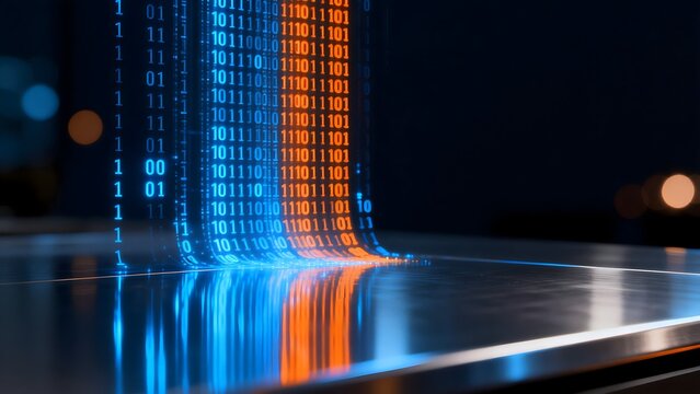 Binary code streams on reflective surface
