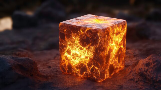 A glowing 3D cube made of digital textures.