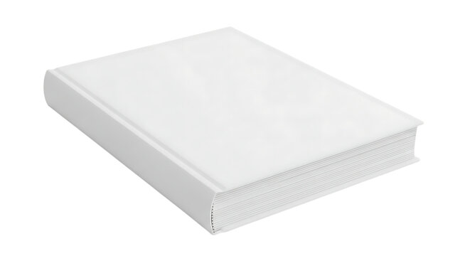 Blank hardcover book with white pages and spine realistic rendering on transparent background volume binding cover