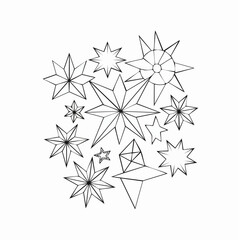 Obraz premium Black and white snowflakes illustration with various geometric shapes and sizes on clean