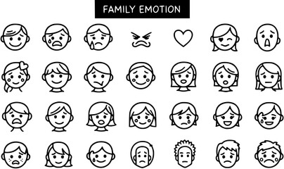 Fototapeta premium Black and White Line Art Icons of Diverse Family Emotions and Expressions