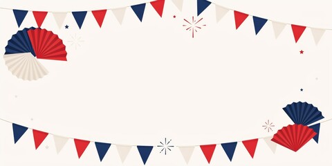 Fototapeta premium Bunting flags and decorative paper fans frame this composition with plenty of room for customized promotional text.