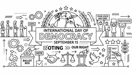 Naklejka premium International Day of Democracy doodle illustration with voting symbols.
