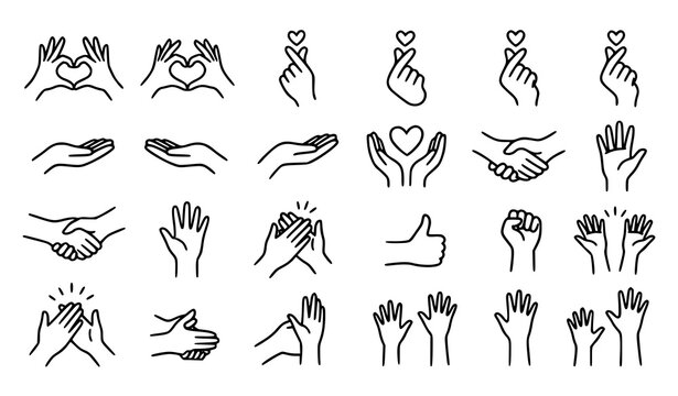 Raised Hands and Clapping Gesture Doodle Set for Charity Love and Community Support Concepts