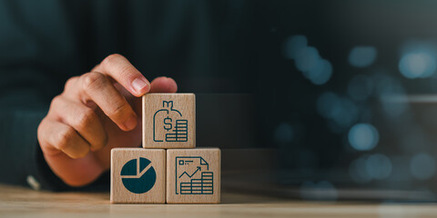 Financial advisor analyzing investment strategy and business growth with savings planning, profit management, financial analytics, wealth management, revenue tracking, and market performance. © Images for you