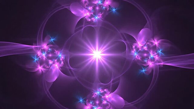 A glowing purple abstract fractal pattern with a central light source