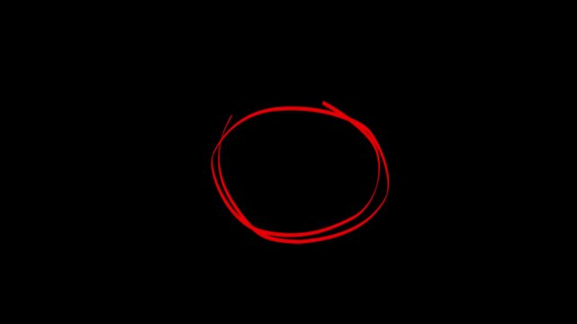 Hand drawn red circle animation with marker highlight sketch line effect for emphasis overlay.