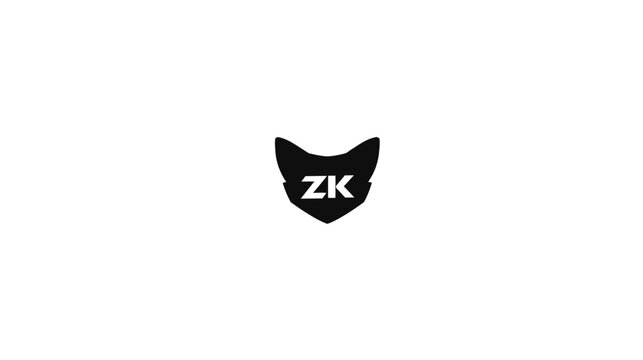 Minimalist black cat head silhouette with ZK monogram logo design on a clean white background, simple vector icon