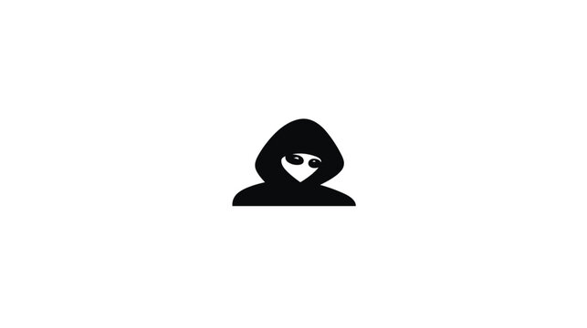 Anonymous hacker silhouette icon with hoodie and sunglasses. Digital privacy, cyber security, cybercrime, and mysterious hooded figure concept.