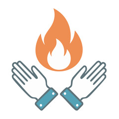 Fototapeta premium Icon of hands warming by fire with gloves