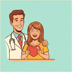 Fototapeta premium Cheerful Doctor and Smiling Girl with Heart Symbolizing Compassion and Care in Healthcare Setting