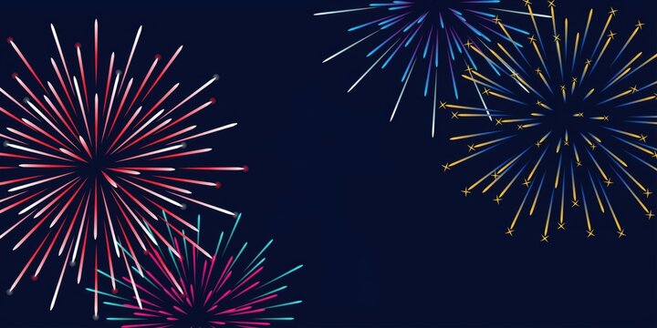 Fireworks burst in bright radial patterns across a dark navy blue sky to commemorate a national celebration event.