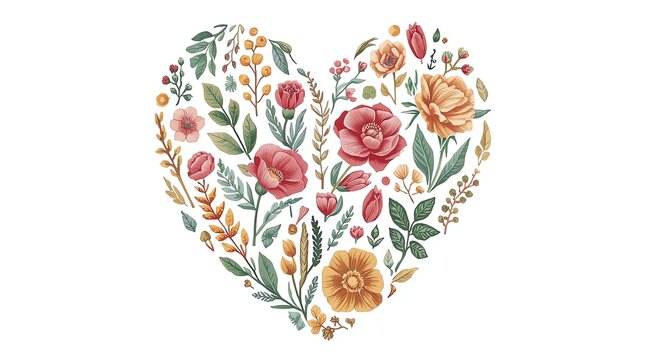 Floral Heart Design with Vibrant Blooms and Greenery.