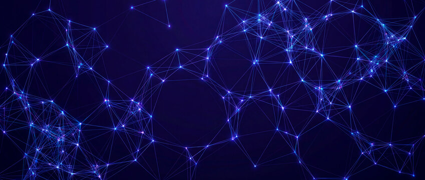 Abstract purple constellation network of connected nodes on a dark background