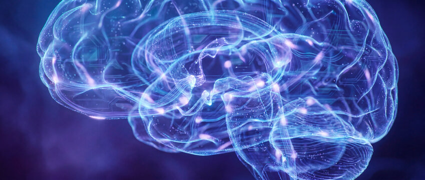 Glowing blue brain radiating energy as a digital intelligence concept image