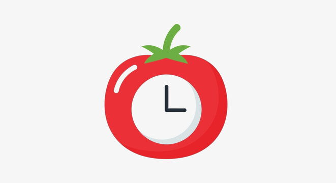 Tomato Clock Icon Flat Design Concept