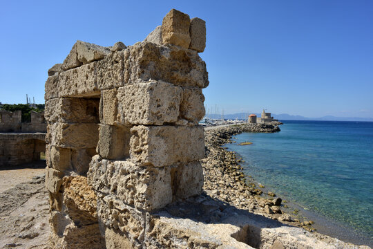 Greek architecture at Rhodes, view to the port and the sea