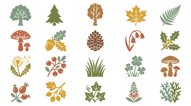 Rustic Natural Elements Collection: Autumn Leaves Berries Mushrooms and Forest Foliage