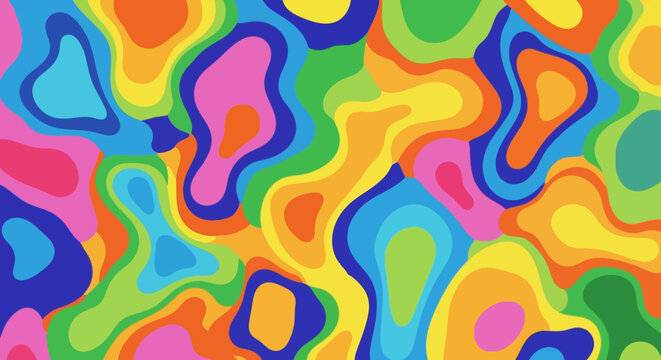 Vibrant Abstract Organic Shape Pattern Background with Rainbow Colors