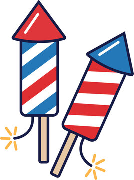Patriotic firework rockets vector illustration for 4th of July celebration