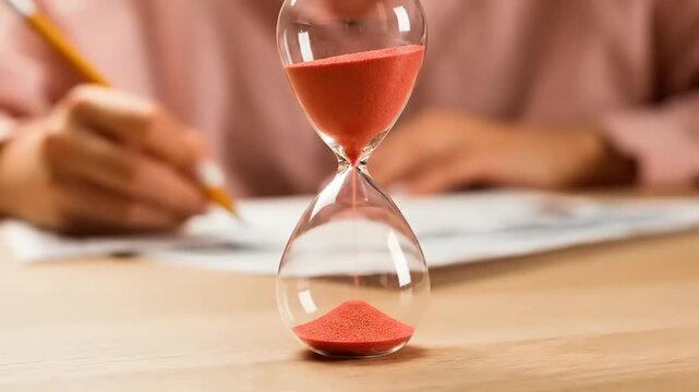 Person using an hourglass while working.