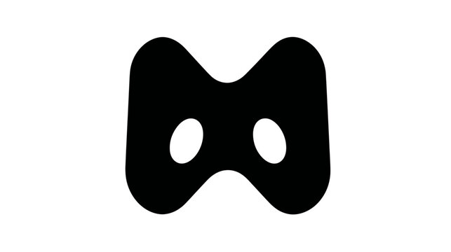 Modern abstract black eye mask icon, symbolizing privacy, anonymity, mystery, digital identity, and game interface.