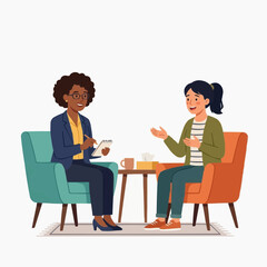 Obraz premium Two women talking and supporting each other in therapy or friendly conversation