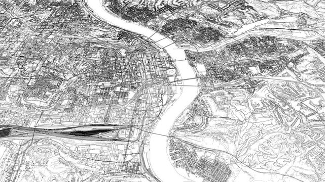 3D looped animation of city - Cincinnati Ohio, USA