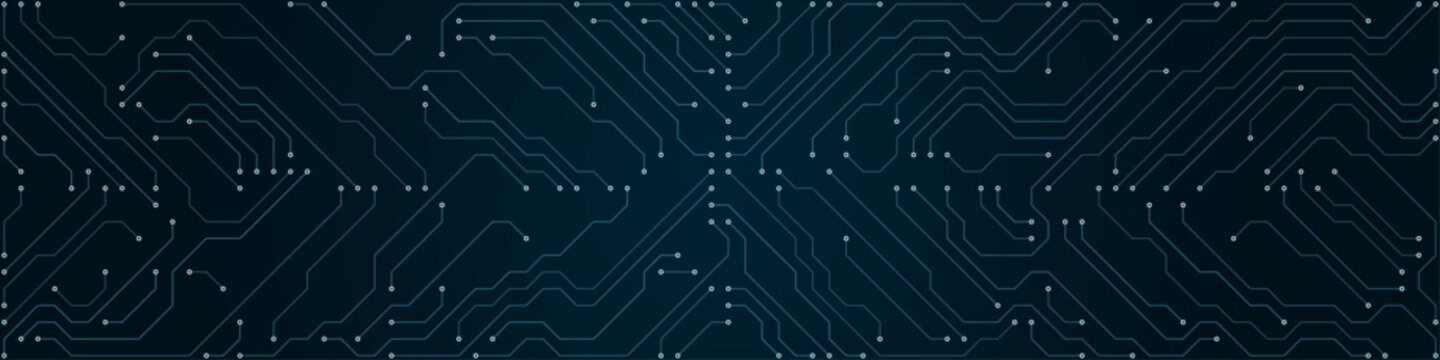 Dark blue digital circuit board pattern with fine white lines and dots abstract technology background